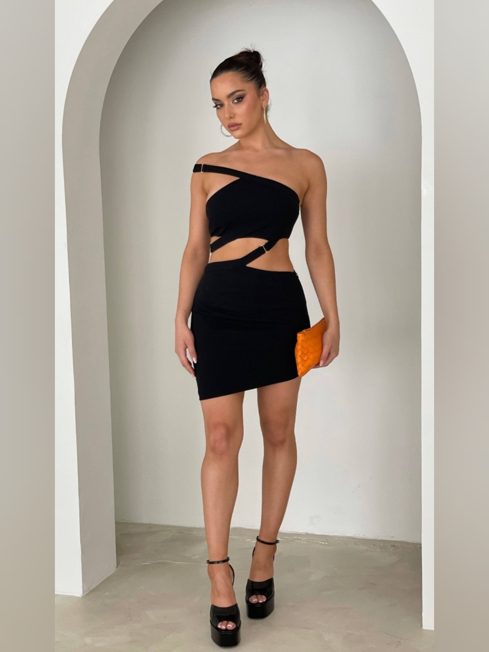 MESHKI Oriane E-Hook Mini Dress in Black Cutout Mini XS NWT